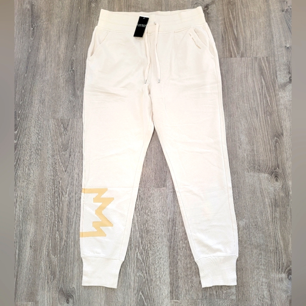 BRAND NEW Lauren Ralph Lauren Classic Cream /Tan Joggers Womens Size Large